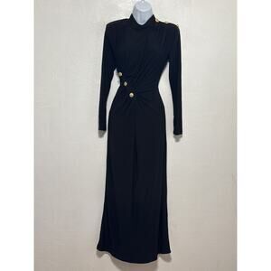 VTG Maxi Ruched Side Old Hollywood Glam Dress 38/40 Black Stunning Romantic